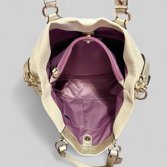 Coach Ashley Cream and Metallic Gold Leather Shoulder Bag - Picture 8 of 14